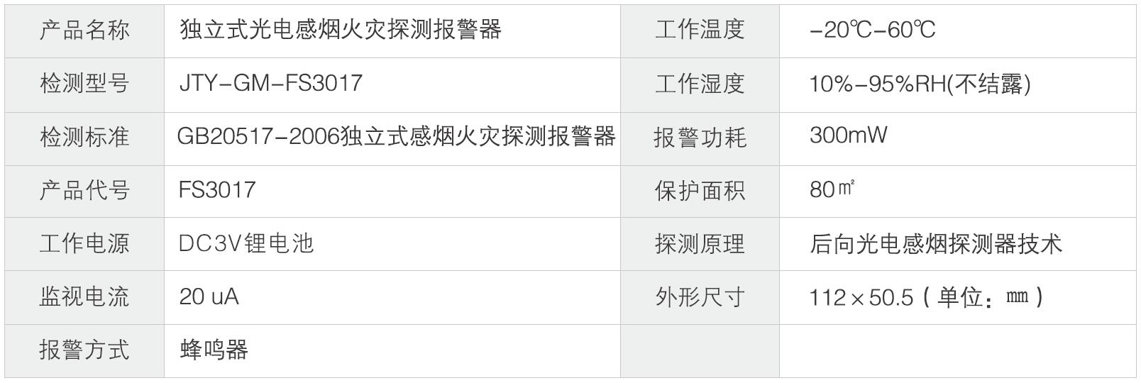 FS3017 独立式光电感烟火灾探测报警器
